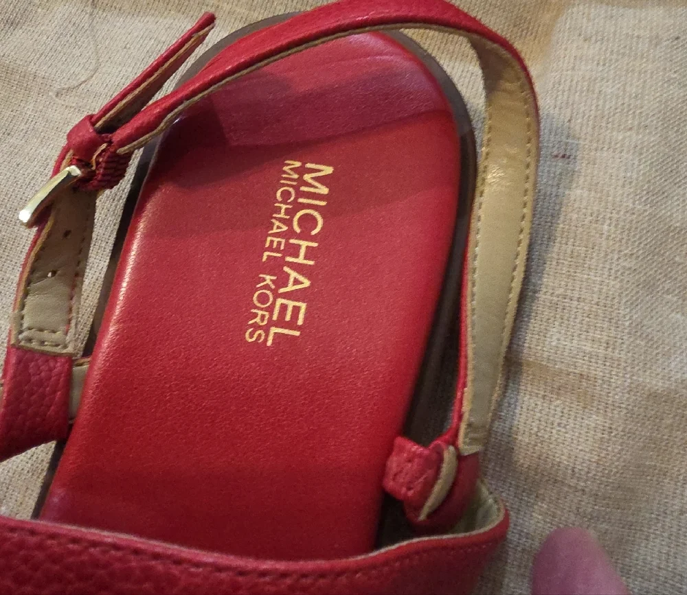 Michael Kors Vibrant Red Sandals with Gold Accents - Picture 5 of 6